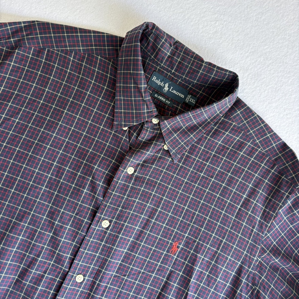 Ralph Lauren Men's Classic Fit Plaid Shirt XXL Navy Yellow Red Pony Button-Up